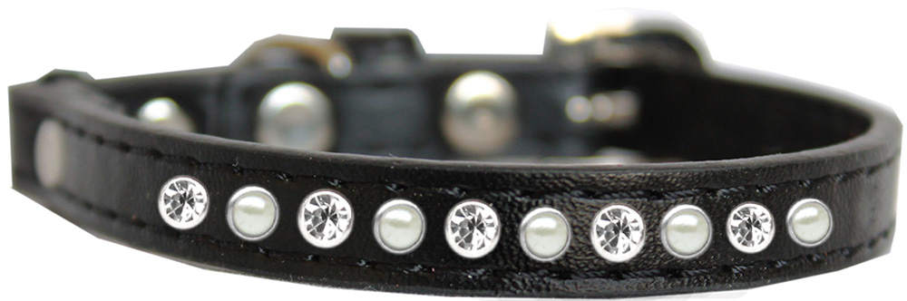Pearl and Clear Jewel Cat safety collar Black Size 14